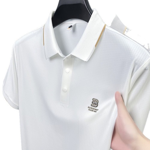 Ice Silk Casual Seamless Men's Short Sleeve T-Shirt 2025 New Summer Middle-Aged Dad Style Collar POLO Shirt Top
