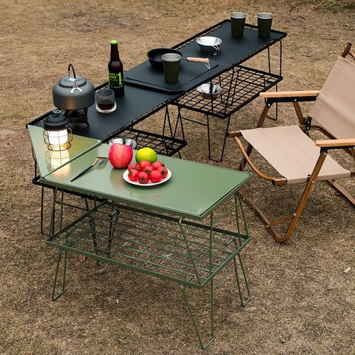 Outdoor Grid Table, BBQ Table Corner Gas Stove IGT Iron Mesh Table Camping Table Top Panel Set Outdoor Dining Table