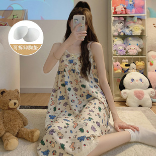Suspender Nightgown Pajamas for Women Summer with Chest Pad Removable Cartoon Animal Cute Girl Home Clothes Xiaohongshu Same Style