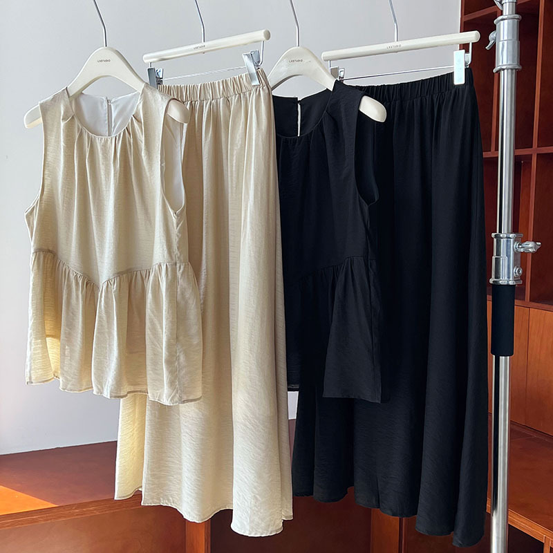 Summer Lightweight Sleeveless Vest Doll Shirt Skirt Two Piece Set Loose Tencel Suit Women