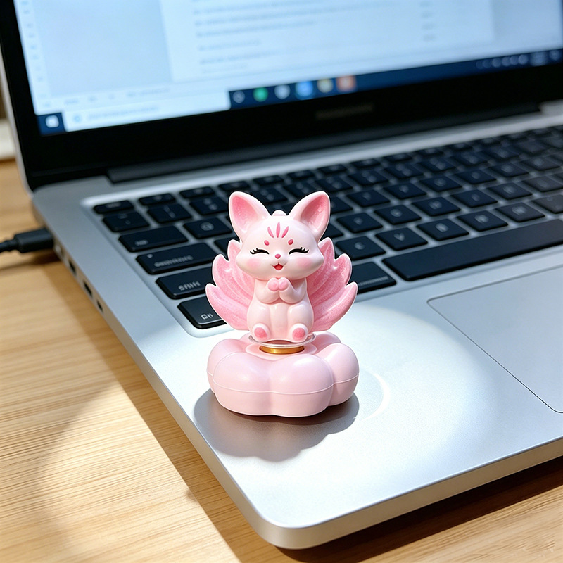 Cute and Fun Rotating Nine-Tailed Fox Car Ornament, Battery-Powered Vehicle Interior Decoration, Office Desk Car Dashboard Decoration