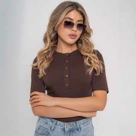 跨境亚马逊女装欧美紧身纽扣t恤短袖上衣女士打底衣时尚休闲T恤