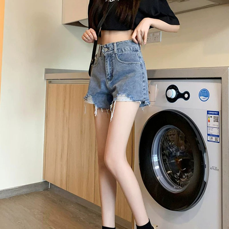 Ripped Denim Shorts for Women, New Summer Style with High-End Design, Dopamine Fashion, High-Waisted, Slimming Hot Pants for Trendy Girls