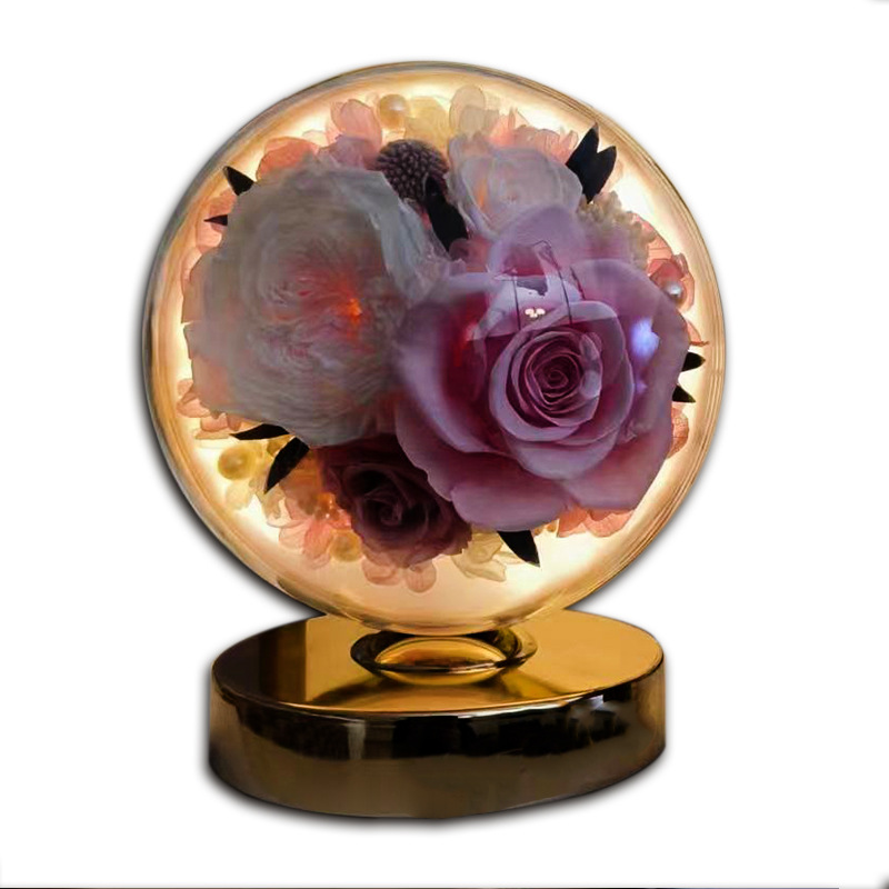 Regalo del día de San Valentín Rose protección para los ojos lámpara de mesa flor eterna decoración de flores secas Regalo de Cumpleaños flores en flor como brocado flor eterna