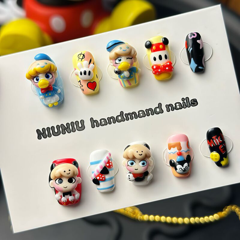 Donald Duck Dimo Handmade Wearable Nail Art Cute Cartoon Bubble Short Nail Stickers Wholesale