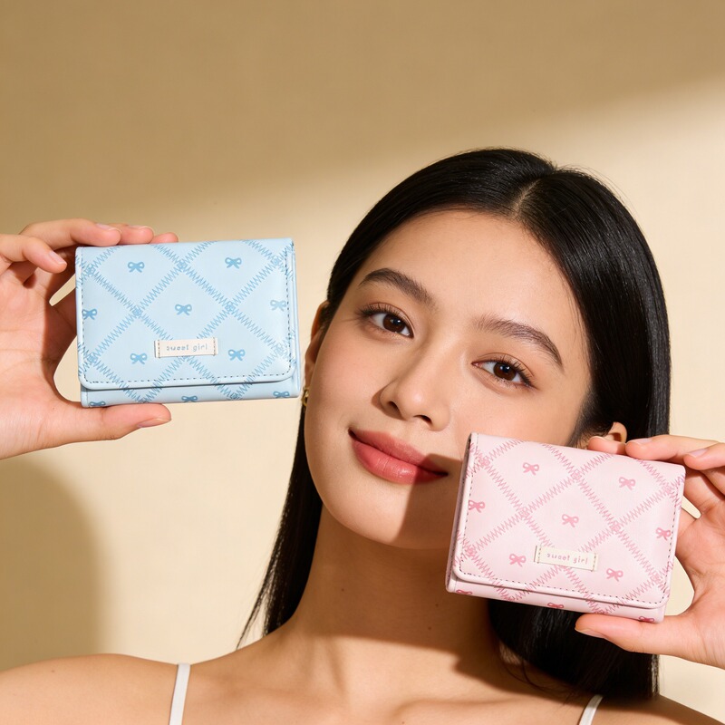 Korean-Style Bowknot Women's Wallet 2026 Simple and Fashionable Macaron 70% off Wallet with Multiple Card Slots Small Wallet Cross-Border