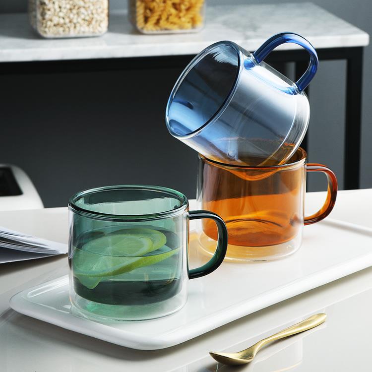 Vaso de vidrio de doble capa de borosilicato, resistente al calor, para jugo, té o leche, diseño transparente moderno