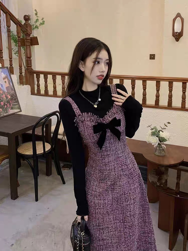 小香风套装女冬季高级感气质长袖上衣吊带连衣裙小个子穿搭一整套|undefined