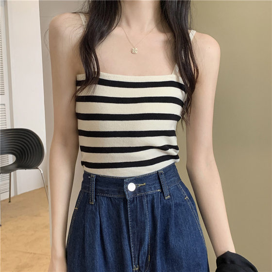 Unique and Unique Striped Knitted Camisole Women's Inner 2022 Summer Niche Outfit Short Hot Girl Trendy Top