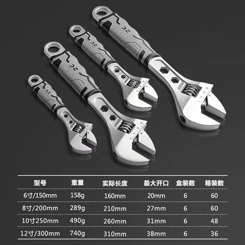 Pearl Nickel Live Mouth Wrench, Tubular Live Two-in-One Wide Open Bathroom Wrench, Plastic Handle Thickened Full Polished Adjustable Wrench