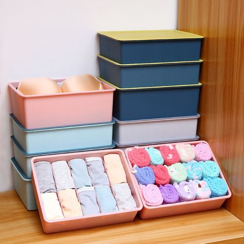 Contrast color underwear storage box, home compartmented covered bra and socks dormitory storage artifact storage box