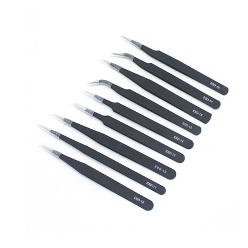 ESD黑色修边不锈钢单支镊子 燕窝挑毛嫁接套装 手机维修镊子工具