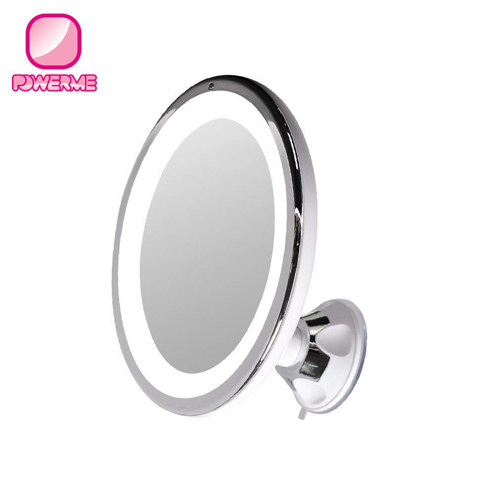 Cross border Supplying Wall hanging sucker Bathroom Mirror circular LED Light 360 rotate Fill Light Cosmetic mirror 10x enlarge