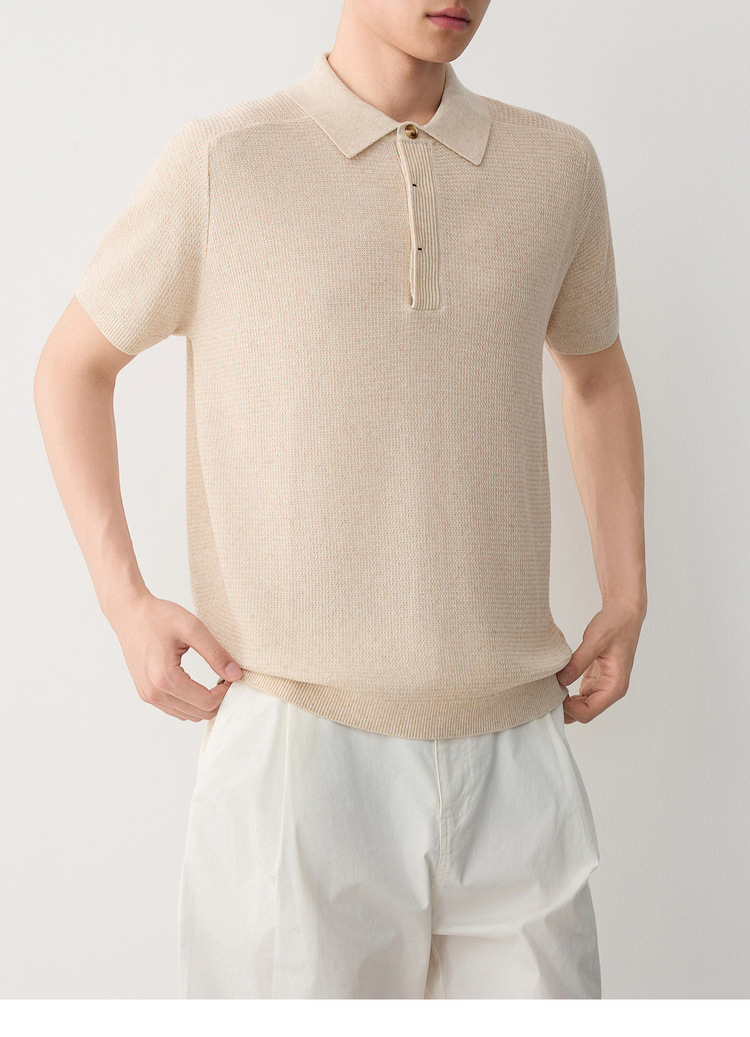 Áo polo nam tay ngắn phong cách cổ điển chất liệu linen pha — đen chi tiết 27