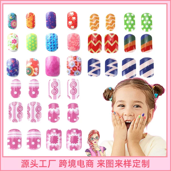 Cross-Border Children's Wearable Nail Stickers for 3-6 Year Old Girls, Removable Fake Nails, Cute Finished Nail Art Patches Wholesale