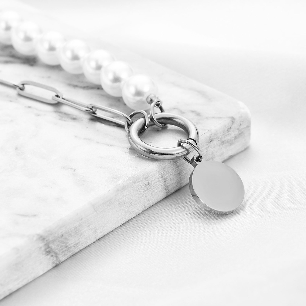 Fashion Letter Titanium Steel Inlay Artificial Pearls Bracelets