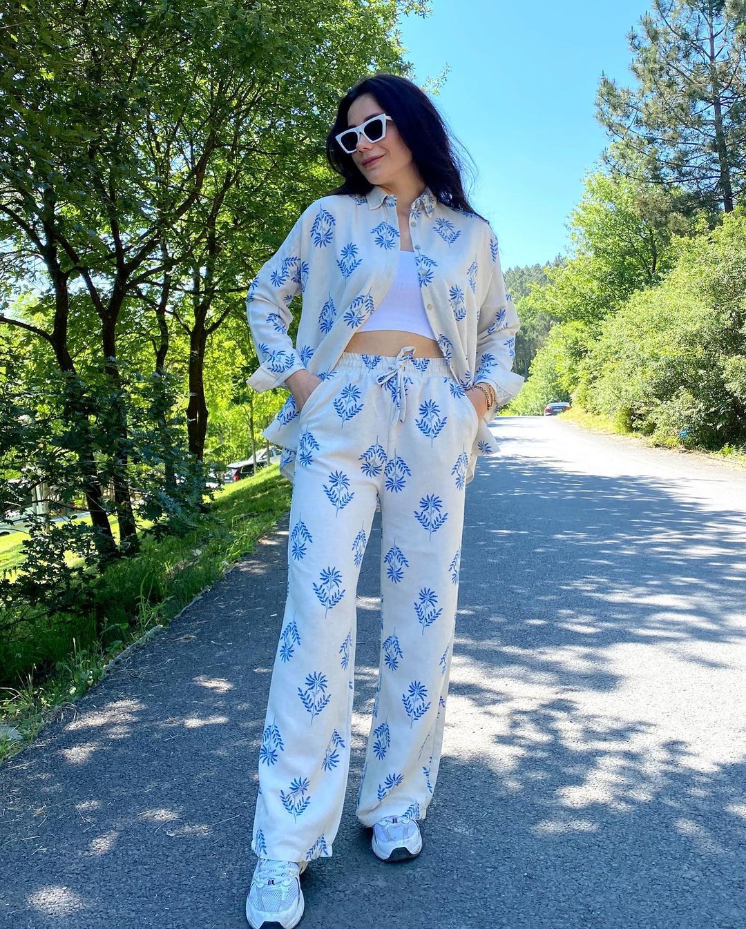 Women's Linen-Blend Lounge Set, Long Sleeve Shirt And High-Waisted Tie-Waist Wide-Leg Pants, Comfortable Two-Piece Outfit For Casual Wear_ecoleips.com
