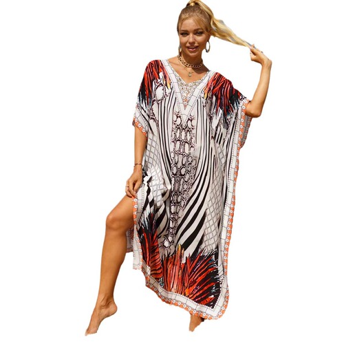 19-Color Cross-Border European and American Hot-Selling Rayon Beach Cover-up Bohemian Beach Skirt Plus-Size Dress 511