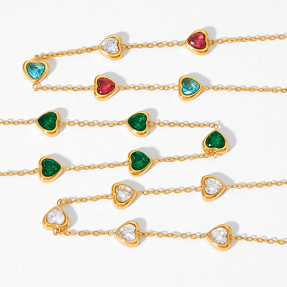 Sweet Heart Shape Stainless Steel Plating Zircon Bracelets Necklace