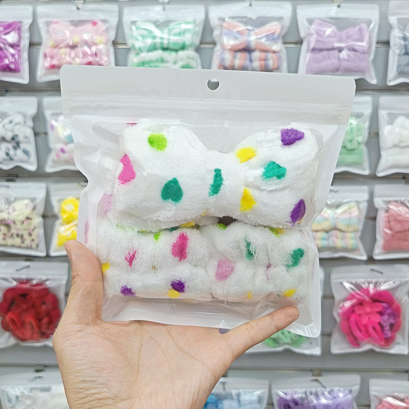 法兰绒洗漱发带条纹蝴蝶结束发带可爱波点女专用洗脸发箍发饰发圈|undefined