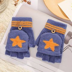 Children's Mittens Autumn/Winter 7-15 Years Warm Male Half Finger Flip Cover Girls Star Children Elementary School Students Writing Dual Purpose