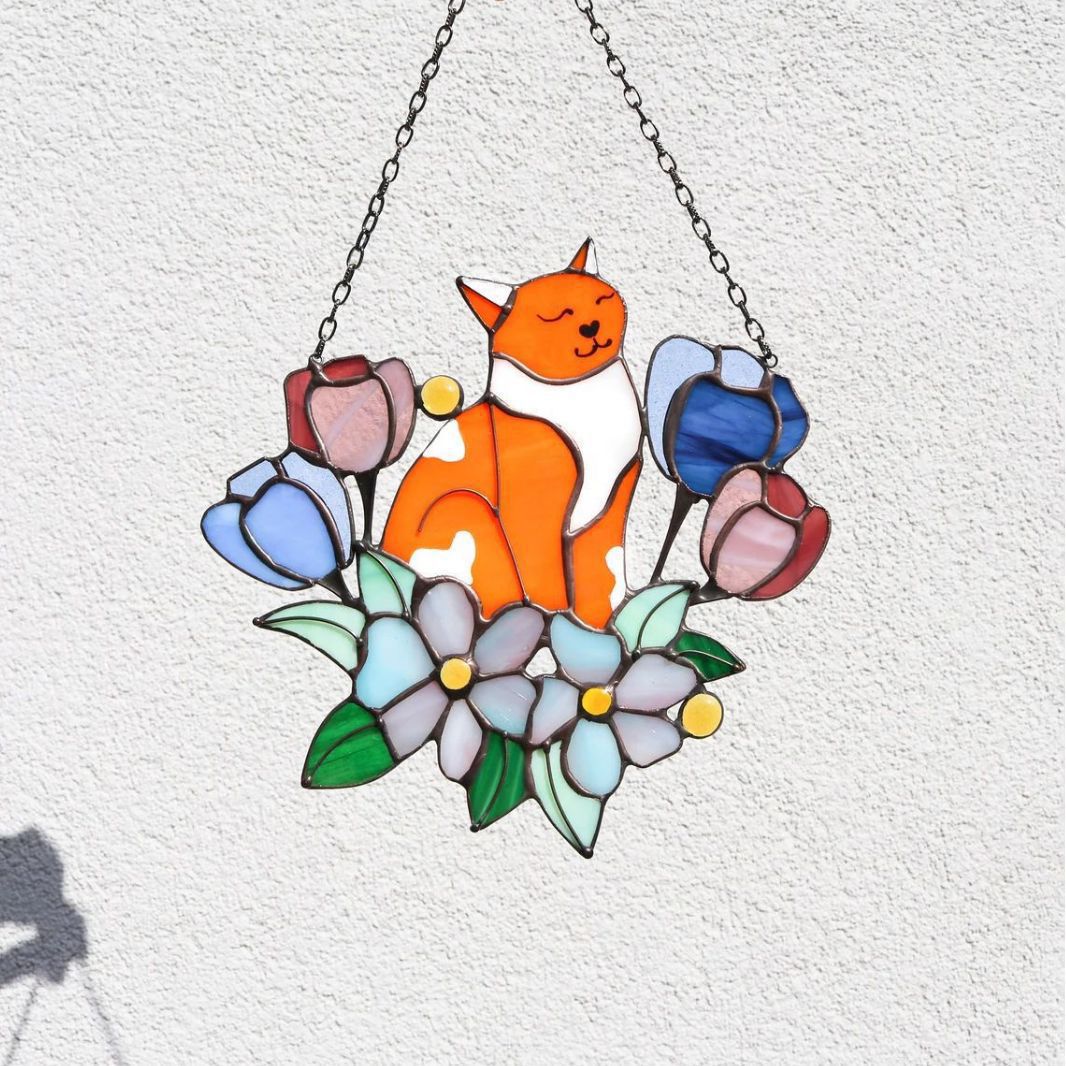 Colgante nuevo colgante de ventana acrílica de color flores gatos decoración de pared del hogar regalo para los amantes del gato