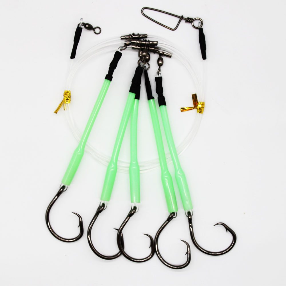 Cross-Border Shark Hook Fishing Set with 5 Hooks for Tuna Sea Fishing, High Carbon Steel Fishhook Set with Barbed Hooks, Giant Sea Fishing Set