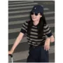 撞色条纹修身短袖上衣