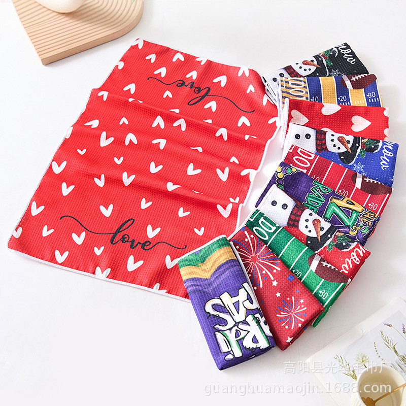 新款亚马逊菠萝格印花毛巾圣诞节花型加厚吸水速干家用沙滩巾制定