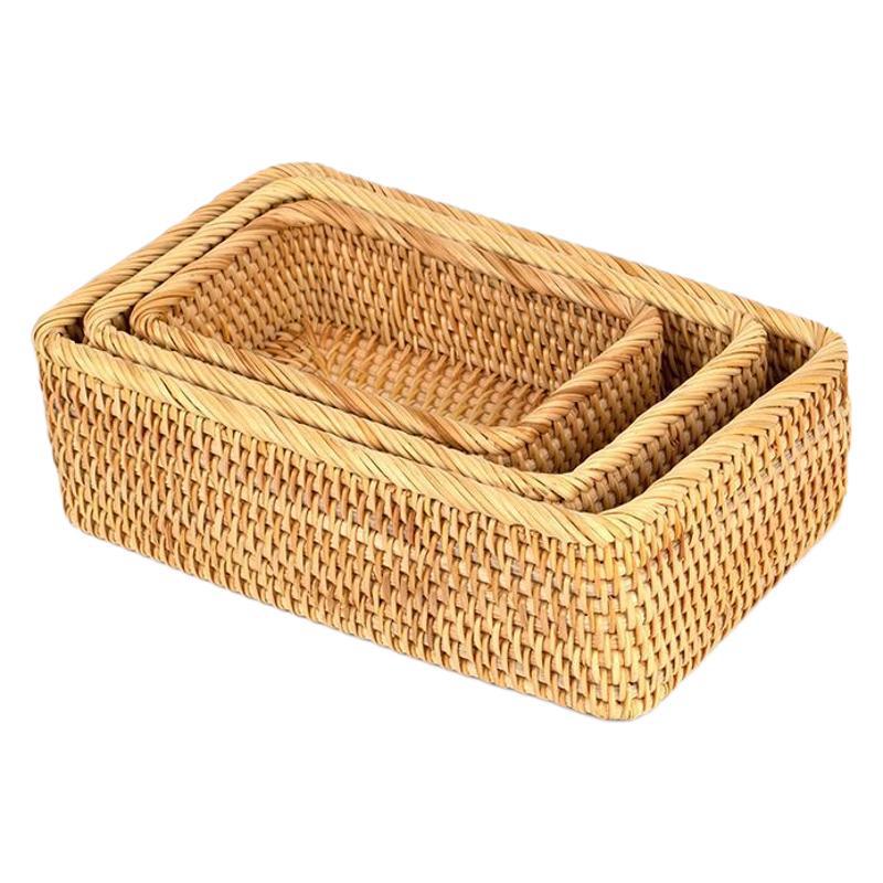 Cesta de almacenamiento de marco rectangular de tejido de caña vietnamita, cesta de almacenamiento de marco rectangular de estilo chino, cesta de almacenamiento de marco artesanal de tejido de caña