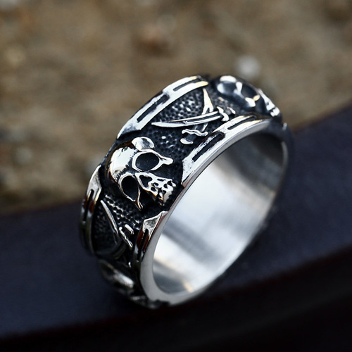Beier Cross-border New Stainless Steel Punk Hip-hop Skull Ring Wholesale Titanium Steel Personal Dual Scythe Ring
