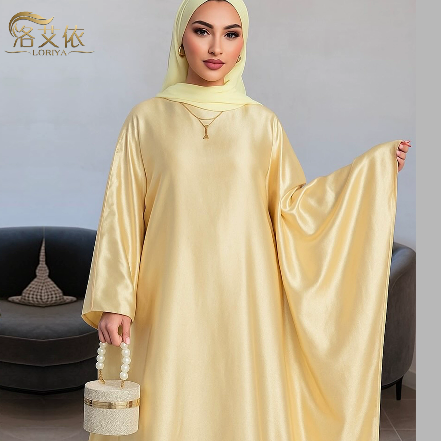 2025Loriya AliExpress Tiktok Amazon Ближний Восток Глянец Лимон Медный Платье абаяLR774
