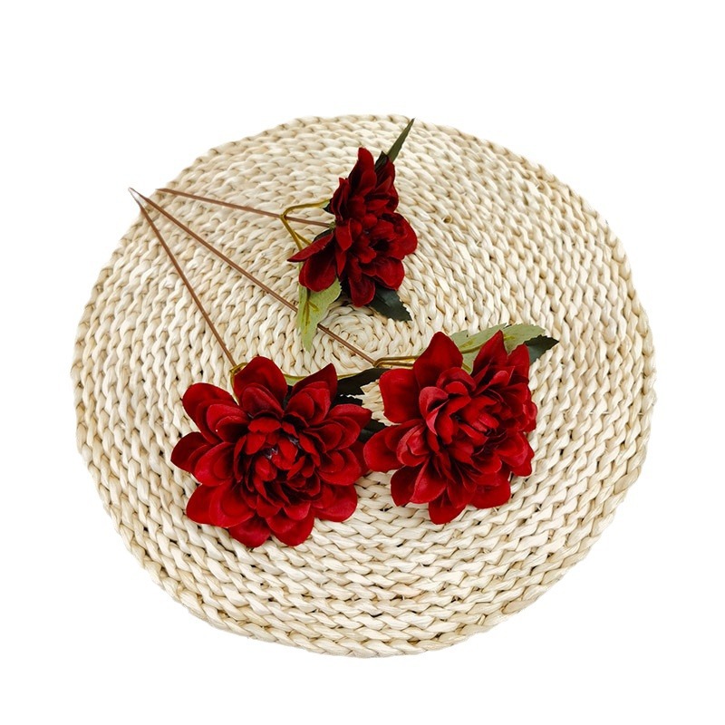 Nueva flor artificial 3-cabeza daliju boda carretera plomo Nordic Home Hotel falso flor Decoración Accesorios de tiro DIY