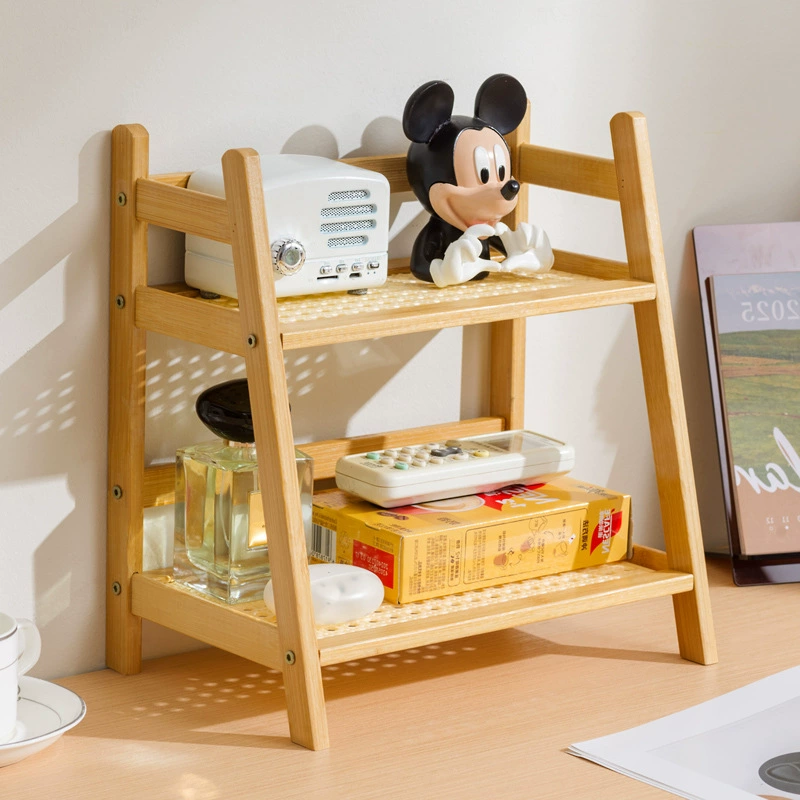 Double-Layer Rattan-Style Desktop Storage Rack, 26 cm, Cream/Multicolor Options