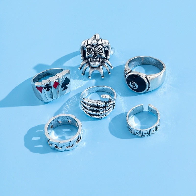 Holiday, Daily Occasion Cool Style Geometric Poker Skull Alloy Enamel Halloween Unisex Rings