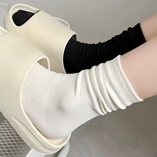 Confinement Socks Milk White Black Pure Color Pile Socks Women's Mid-Calf Socks Spring Autumn Winter Women's Stockings Zhuji Socks