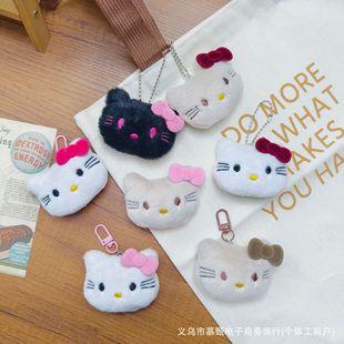 Black leather KT cat plush pendant wine red bow kitten brooch diy accessories cartoon cat doll keychain