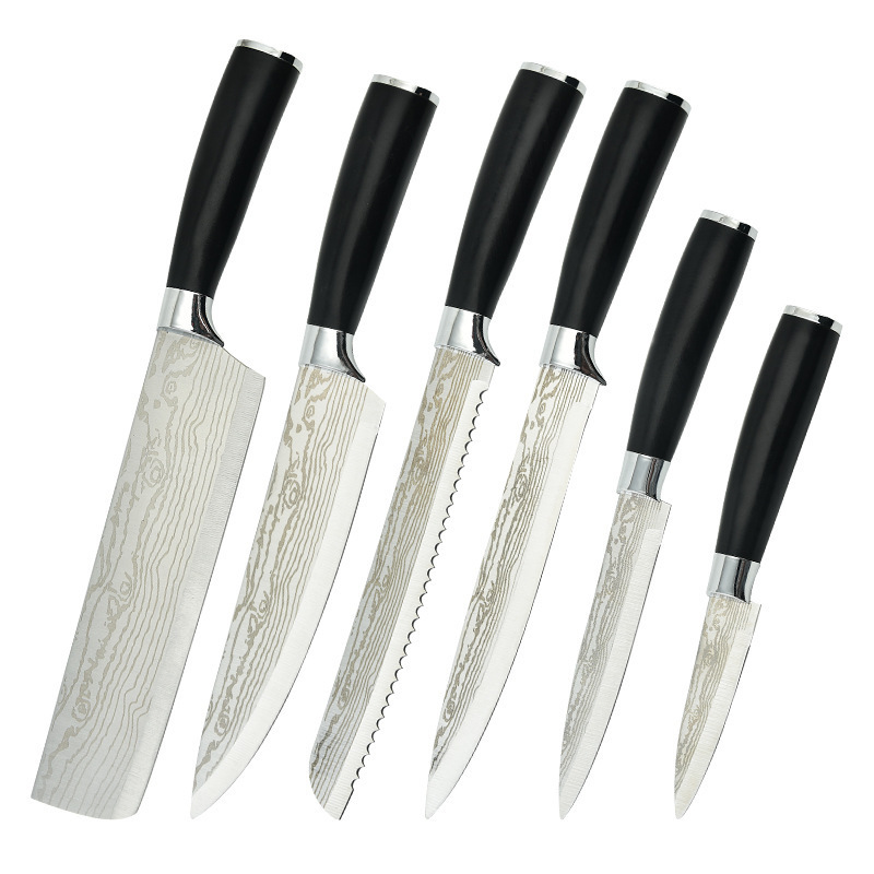 Cuchillo de cocina de comercio exterior, cuchillo de pintura en aerosol de acero inoxidable, mango de Damasco, patrón láser, cuchillo único, succión de doble cara, súper buen producto al por mayor