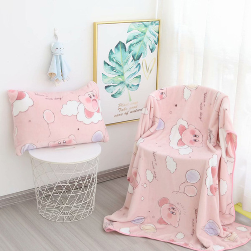 Cute Star Kirby Plush Cartoon Single Pillowcase Fleece Blanket Bed Sofa Nap Knee Blanket
