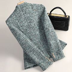 蓝色毛呢西装外套女秋冬2025新款气质休闲感小个子小西服上衣