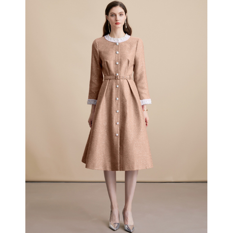 New Women's Woolen Sequins Single-breasted Celebrity A-Line Long Party  Dresses | eBay