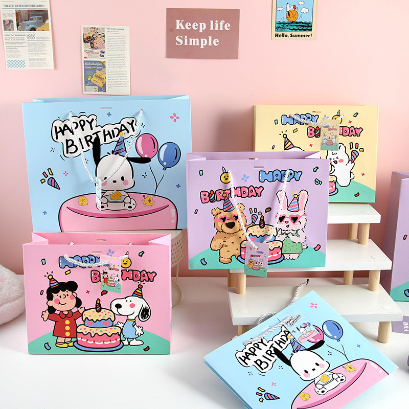 Bolsas de regalo de dibujos animados embalaje de regalo de cumpleaños bolsas de mano en red tarjeta blanca con bolsas de regalo de mano bolsas de caja de regalo