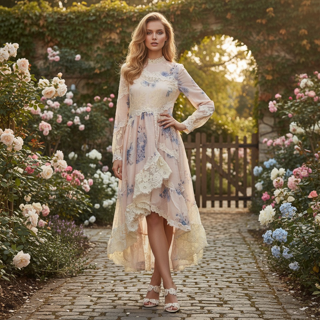 跨境外贸独立站秋冬新款宫廷风法式复古连衣裙印花蕾丝长裙女现货