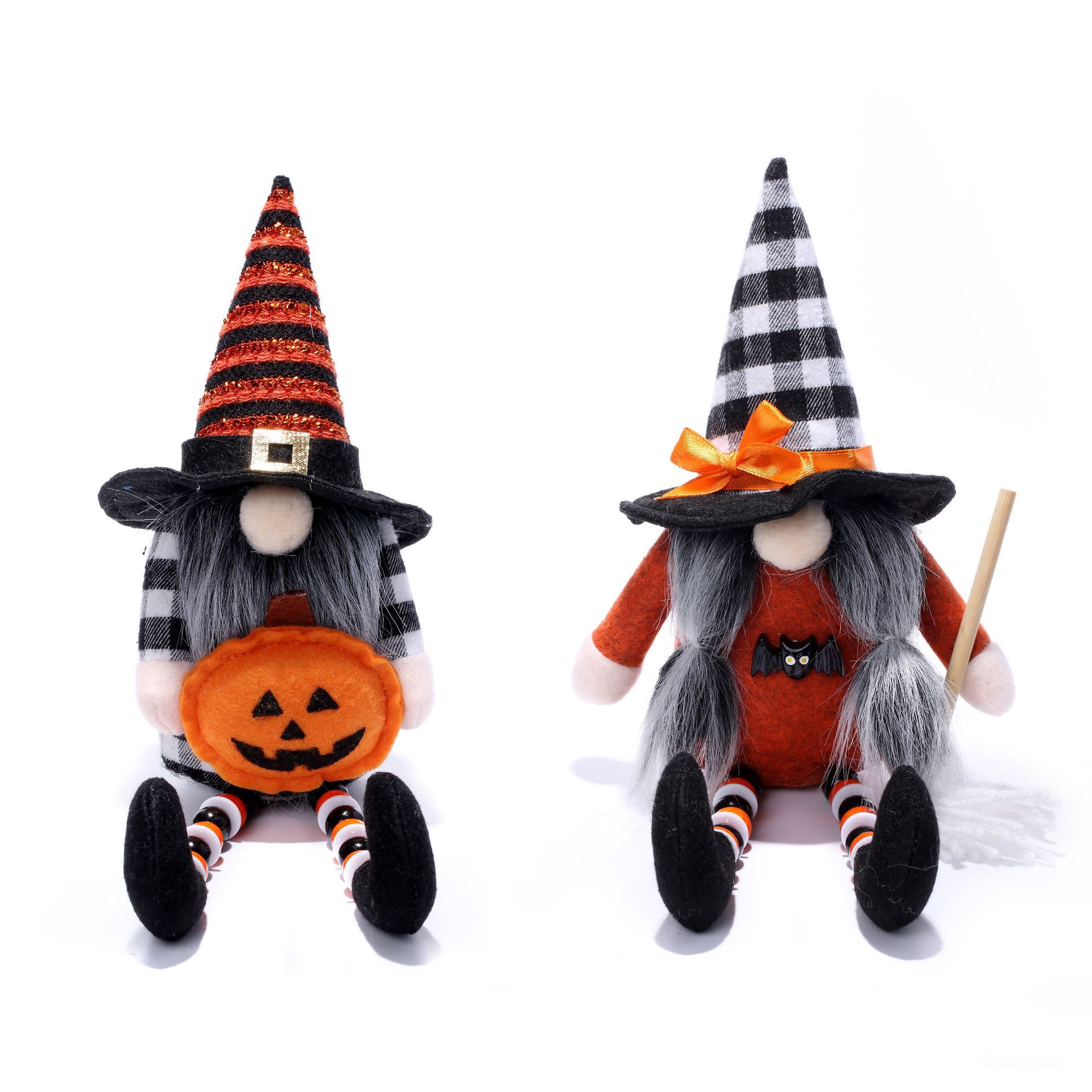 2023 transfronterizo nuevo Halloween pierna larga muñeca sin rostro enano de madera del grano pierna de calabaza escoba piso esencia muñeca Decoración