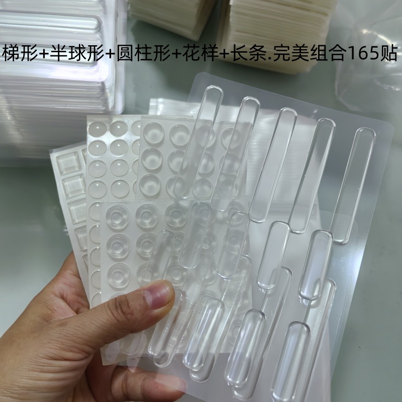 Silicone beads + pu traceless adhesive strip combo pack, 165 pieces; silicone, rubber; transparent