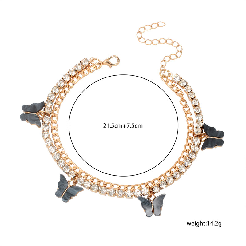 15g Weight Anklet Classification Wedding, Travel Occasion Women'S Gender Lake Blue, Pink, Red, Green, Yellow, Black Color Ins Internet Celebrity Bohemian Beach Multi-layer Butterfly Anklet Female Summer Europe And America Cross Border New Accessories Rhinestone Foot Ornaments 无