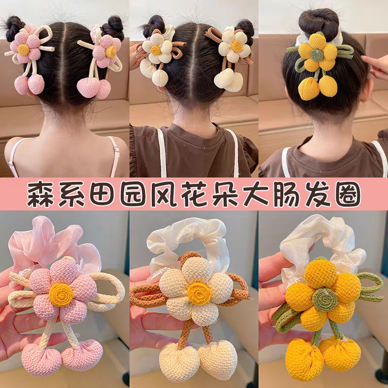 Niños tejen flores de cabello niñas atadas bola cabeza cola de caballo intestino anillo de cabello niñas lindas princesas toques de viento