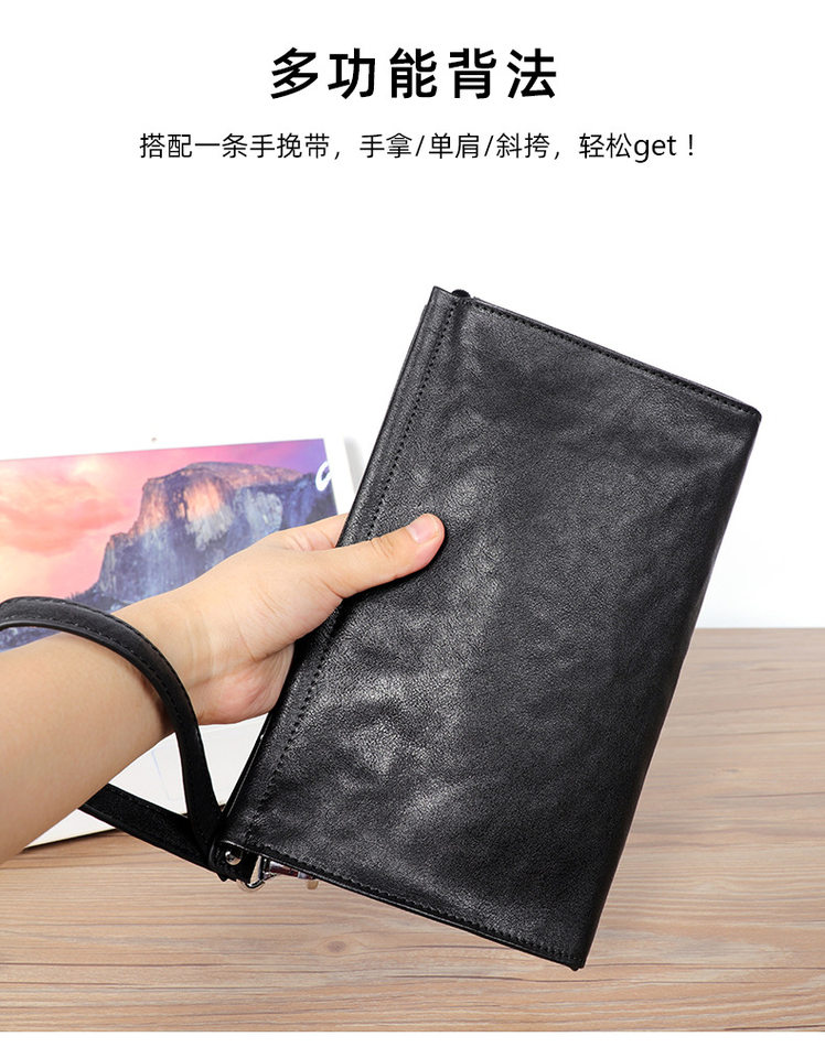 Túi đeo chéo nam đa năng da bò thật 29×11×17 cm, túi đeo vai kiêm túi cầm tay phong bì — Màu đen chi tiết 4