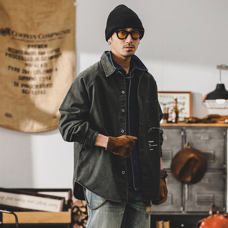 2024 Autumn Vintage Washed Work Shirt Men's Long Sleeve Loose Tough Guy Hunting Instructor Jacket Men's Trendy Outerwear