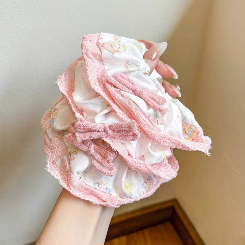 Arco rosa de encaje anillo de cabello de cabello de mujer cuerda de cabello de cola de caballo cuerda de cabeza temperamento suave tocado de banda de goma